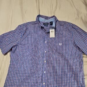 Chaps Men's Casual Blue and Red Checkered Shirt
